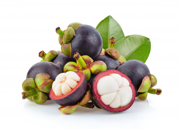 mangosteen fruit thailand with leaves white table 253984 786