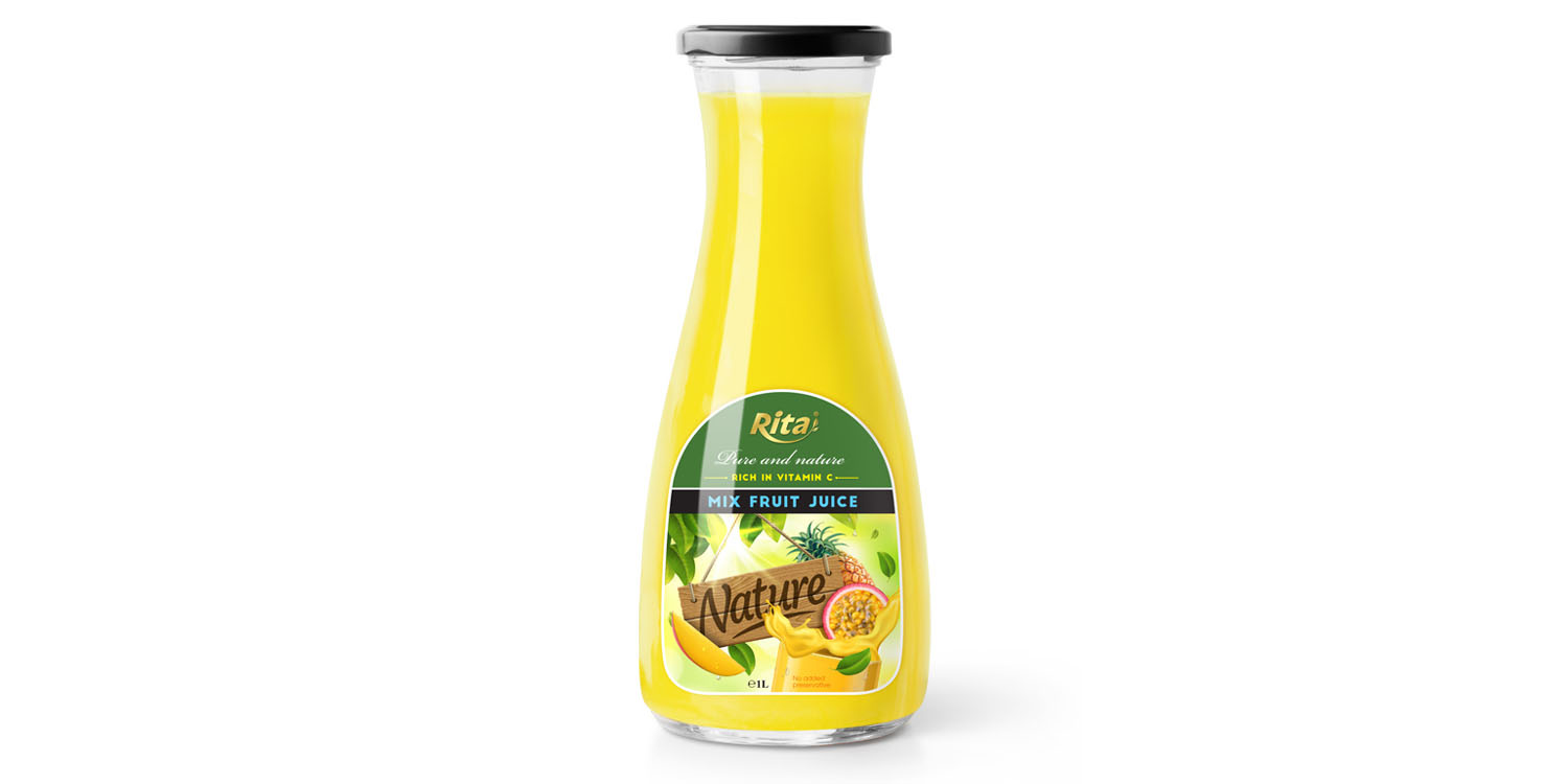 Fruits and their vitamins in Mix Fruit juice 1L Glass bottle