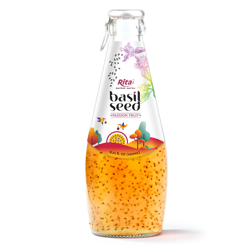 290 ML GLASS BOTTLE BASIL SEED WITH PASSION FRUIT JUICE