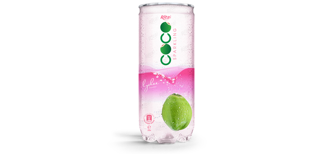 Sparking coconut water with lychee flavor 250ml Pet can
