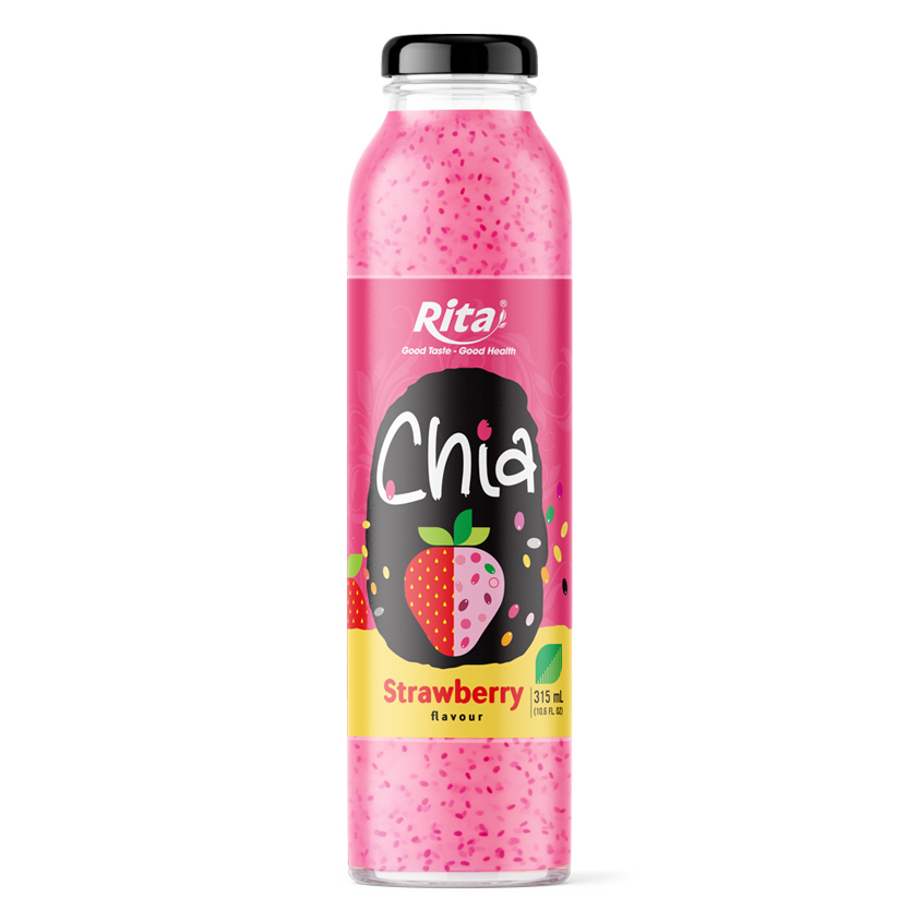 10.6 fl oz glass bottle mix chia seeds with strawberry juice