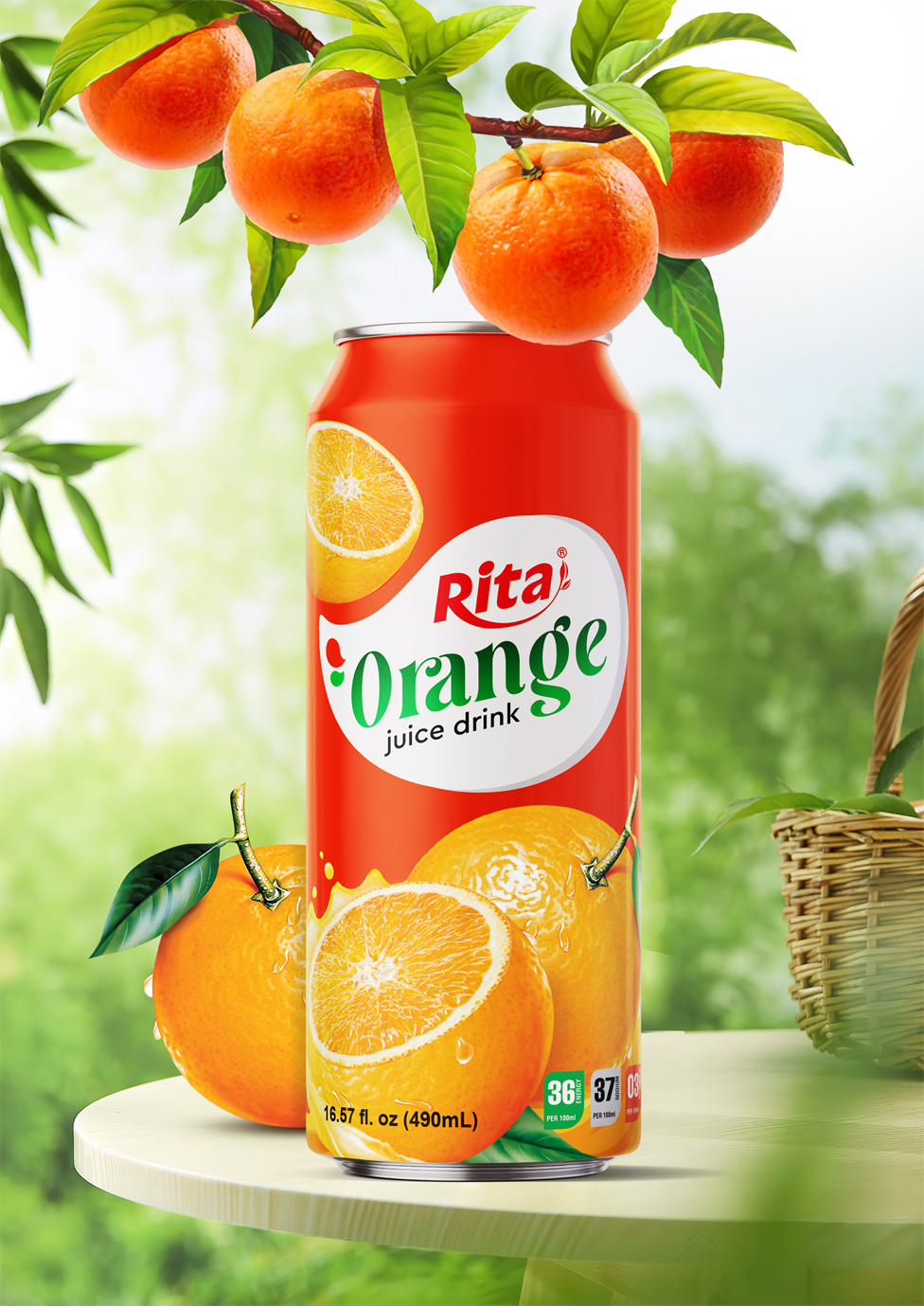 poster real fruit orange juice drink 490ml cans 