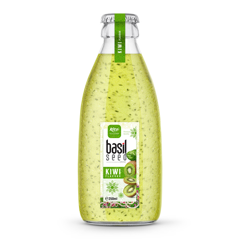 250ml Glass Bottle Basil Seed Drinks with Kiwi Flavor