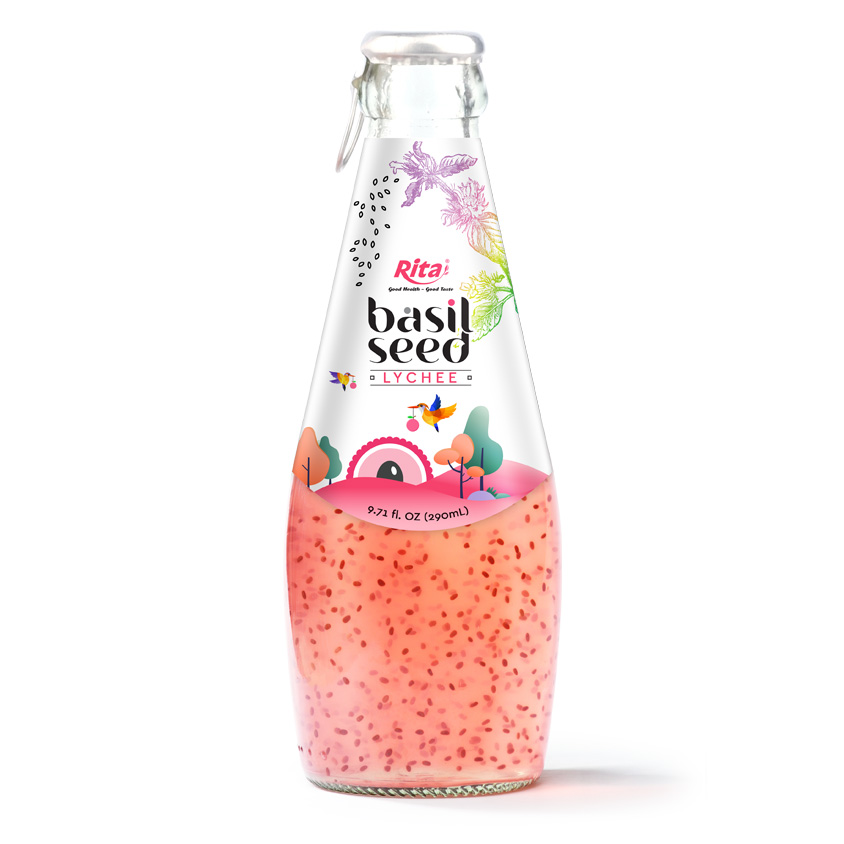 290 ML GLASS BOTTLE BASIL SEED WITH LYCHEE JUICE