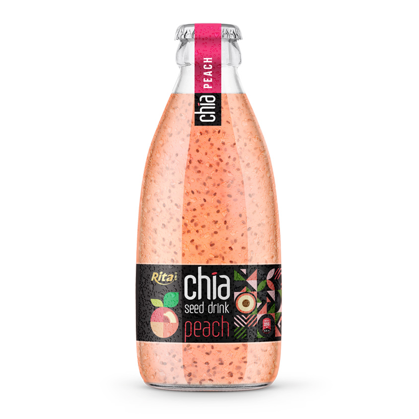 250ml Glass Bottle Chia Seed Drink with Peach Flavor