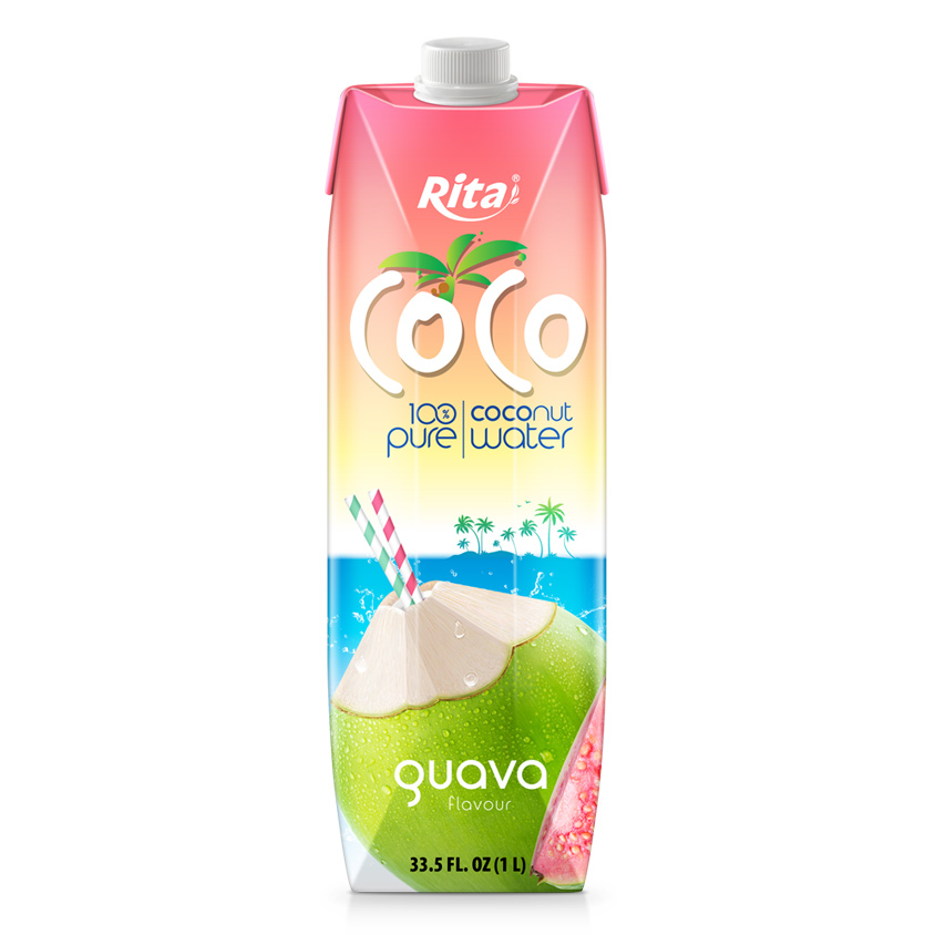 Coco 100% Pure Coconut Water With Guava Flavour 1L Paper Box