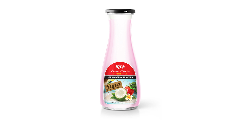 Strawberry Flavour Coconut water 1L Glass bottle from juice