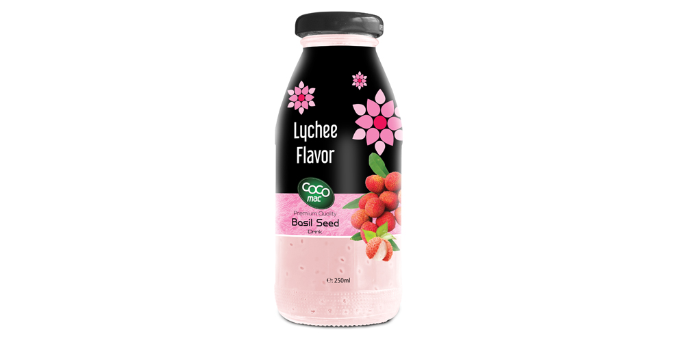 basil seed with lychee flavor 250ml glass bottle
