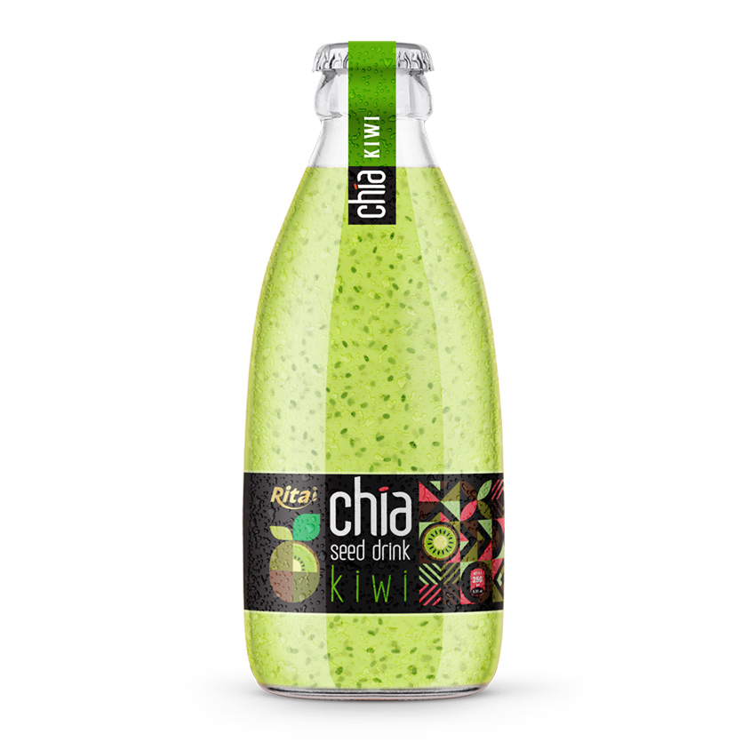 250ml Glass Bottle Chia Seed Drink with Kiwi Flavor