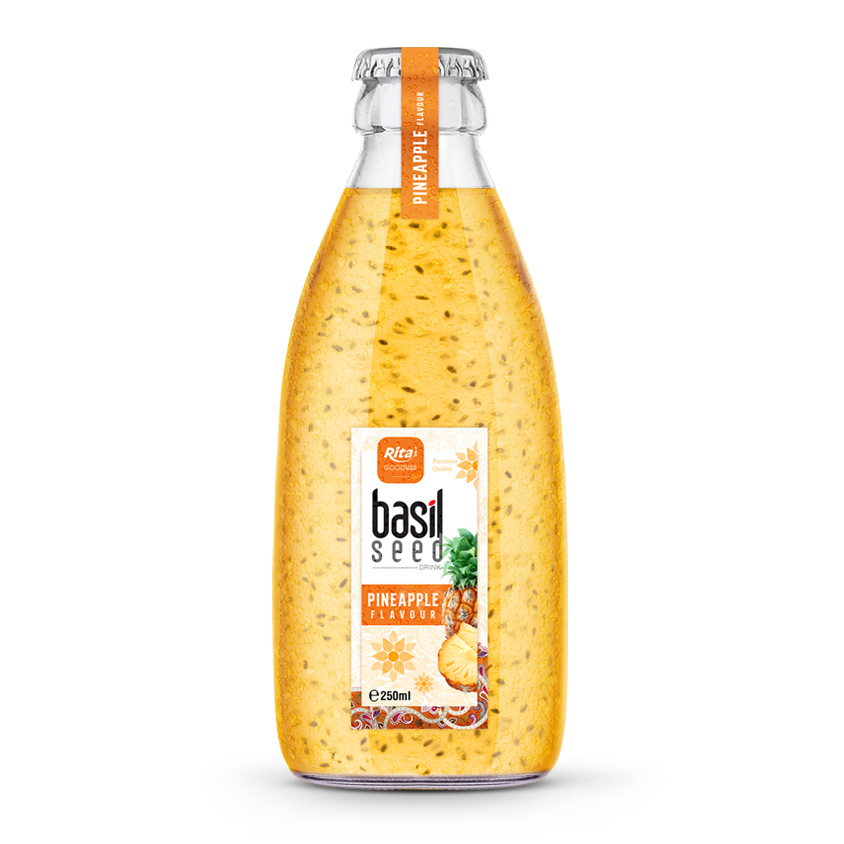 250ml Glass Bottle Basil Seed Drinks with Pineapple Flavor