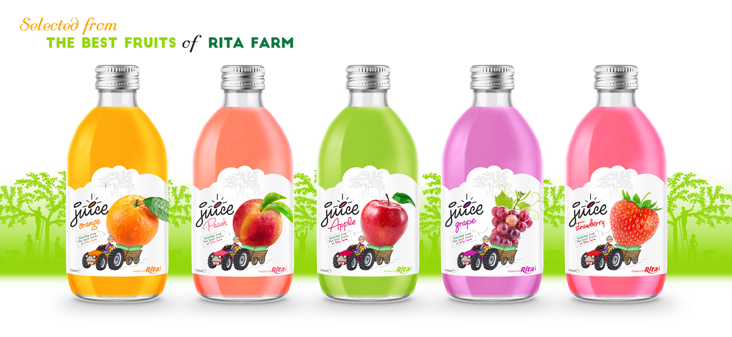 glass 320ml fruit juice peach private label brand