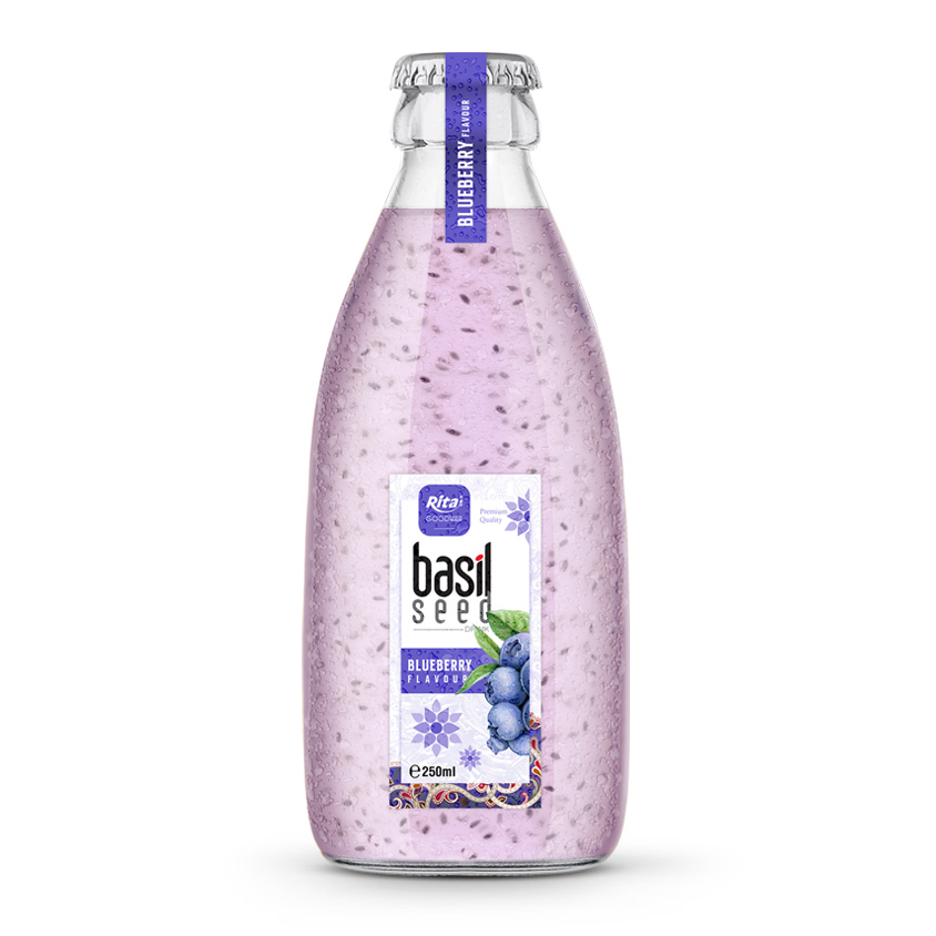 250ml Glass Bottle Basil Seed Drinks with Blueberry Flavor