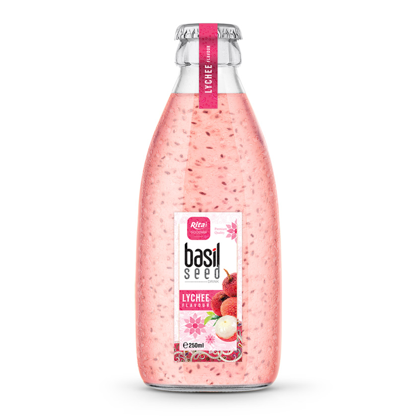 250ml Glass Bottle Basil Seed Drinks with Lychee Flavor