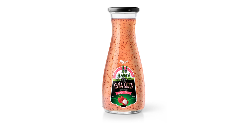 Chia Seed drink with lychee juice 1L in Glass Bottle