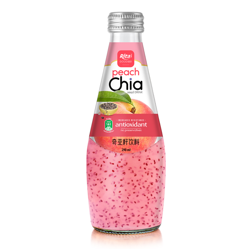 290ml Glass Bottle Chia Seed Drink with Peach Flavor