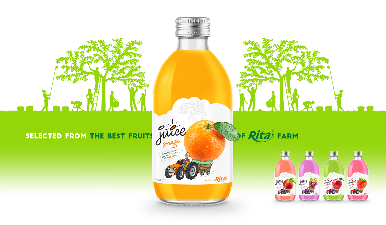 glass 320ml fruit orange juice private label brand
