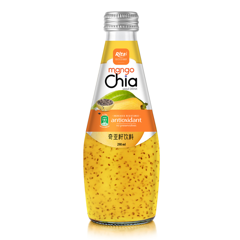 290ml Glass Bottle Chia Seed Drink with Mango Flavor