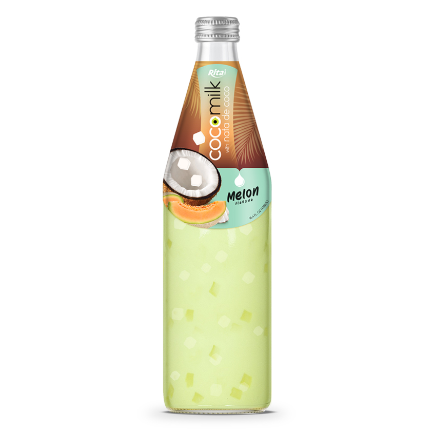 485 ml Glass bottle Coconut milk with nata de coco melon juice
