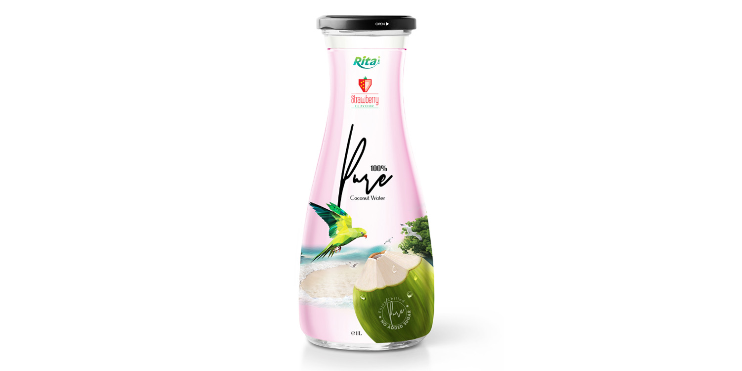 Coconut water with strawberry 1L_Glass bottle from Juice